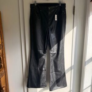 NWT GAP 70s Flare High Rise Faux Leather Pants Black Size 14 Short